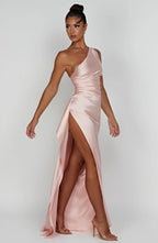 Women’s One Shoulder Evening Maxi Dress in Polyester for Winter Events