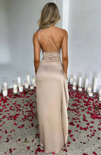 Women’s One Shoulder Evening Maxi Dress in Polyester for Winter Events