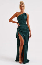 Women’s One Shoulder Evening Maxi Dress in Polyester for Winter Events