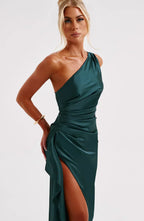 Women’s One Shoulder Evening Maxi Dress in Polyester for Winter Events