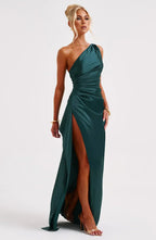 Women’s One Shoulder Evening Maxi Dress in Polyester for Winter Events