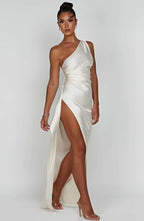 Women’s One Shoulder Evening Maxi Dress in Polyester for Winter Events