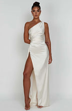 Women’s One Shoulder Evening Maxi Dress in Polyester for Winter Events