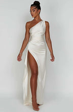 Women’s One Shoulder Evening Maxi Dress in Polyester for Winter Events