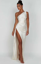 Women’s One Shoulder Evening Maxi Dress in Polyester for Winter Events