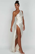 Women’s One Shoulder Evening Maxi Dress in Polyester for Winter Events