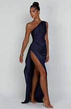 Women’s One Shoulder Evening Maxi Dress in Polyester for Winter Events