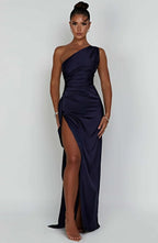 Women’s One Shoulder Evening Maxi Dress in Polyester for Winter Events