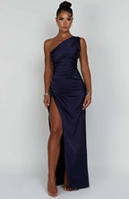 Women’s One Shoulder Evening Maxi Dress in Polyester for Winter Events
