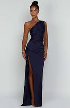 Women’s One Shoulder Evening Maxi Dress in Polyester for Winter Events