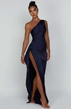 Women’s One Shoulder Evening Maxi Dress in Polyester for Winter Events