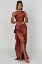 Women’s One Shoulder Evening Maxi Dress in Polyester for Winter Events