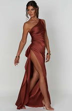 Women’s One Shoulder Evening Maxi Dress in Polyester for Winter Events