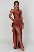 Women’s One Shoulder Evening Maxi Dress in Polyester for Winter Events