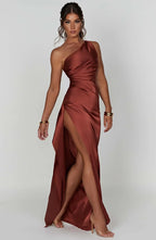 Women’s One Shoulder Evening Maxi Dress in Polyester for Winter Events
