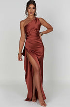 Women’s One Shoulder Evening Maxi Dress in Polyester for Winter Events