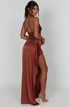 Women’s One Shoulder Evening Maxi Dress in Polyester for Winter Events
