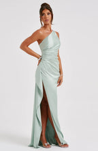 Women’s One Shoulder Evening Maxi Dress in Polyester for Winter Events