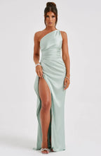 Women’s One Shoulder Evening Maxi Dress in Polyester for Winter Events
