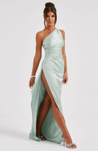 Women’s One Shoulder Evening Maxi Dress in Polyester for Winter Events