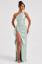 Women’s One Shoulder Evening Maxi Dress in Polyester for Winter Events