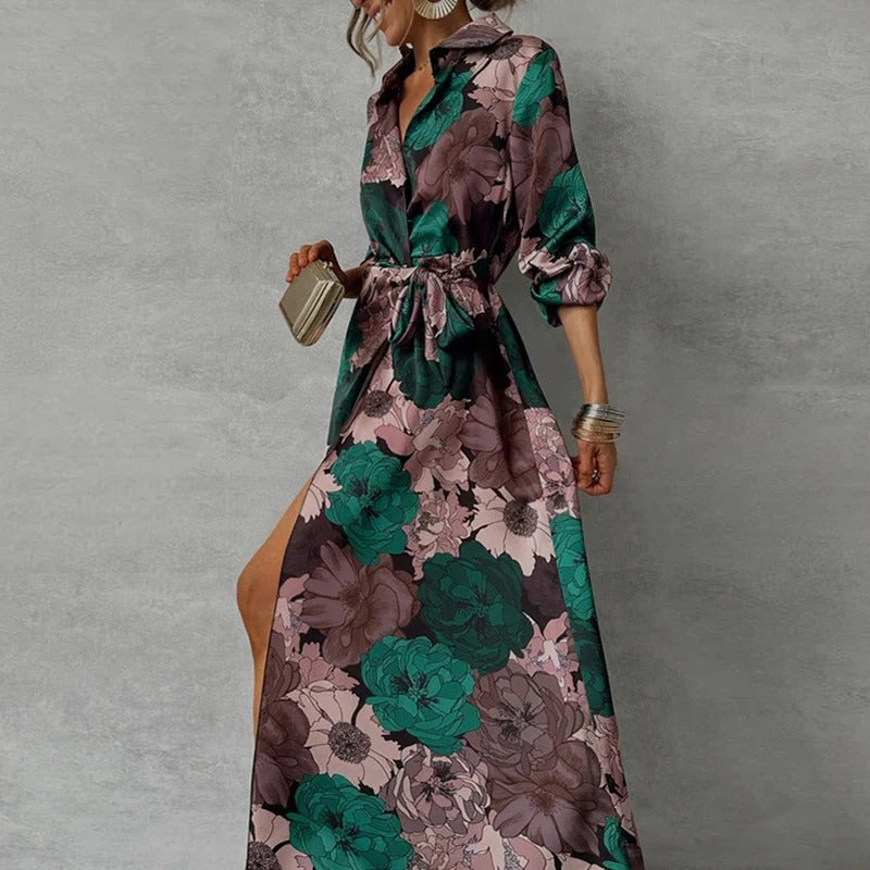Women’s Satin Wrap Maxi Dress for Early Spring
