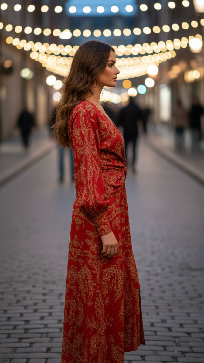 Women’s Long Sleeve Wrap Dress Polyester for Spring