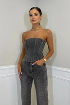 Women’s Strapless Jumpsuit Polyester for Spring