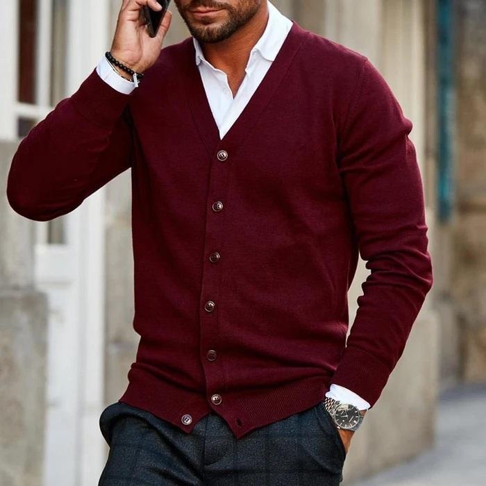 Men’s Merino Wool Knit Cardigan for Winter