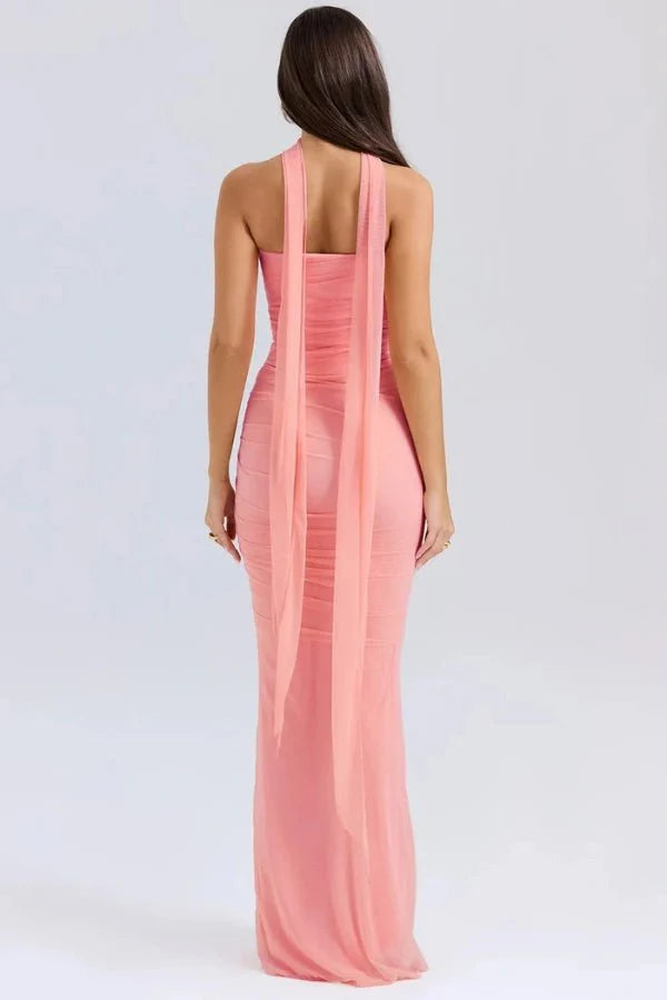 Women’s Halter Neck Maxi Gown Polyester for Spring