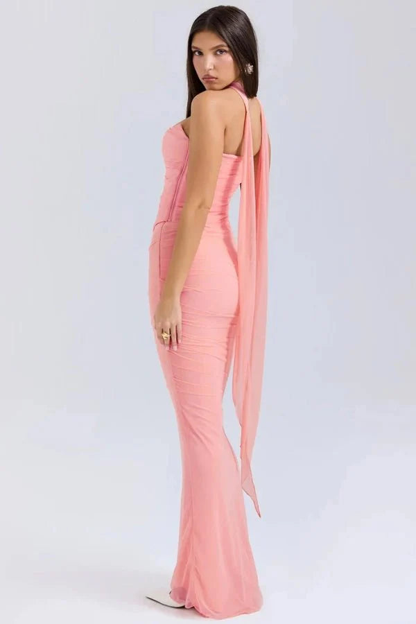 Women’s Halter Neck Maxi Gown Polyester for Spring