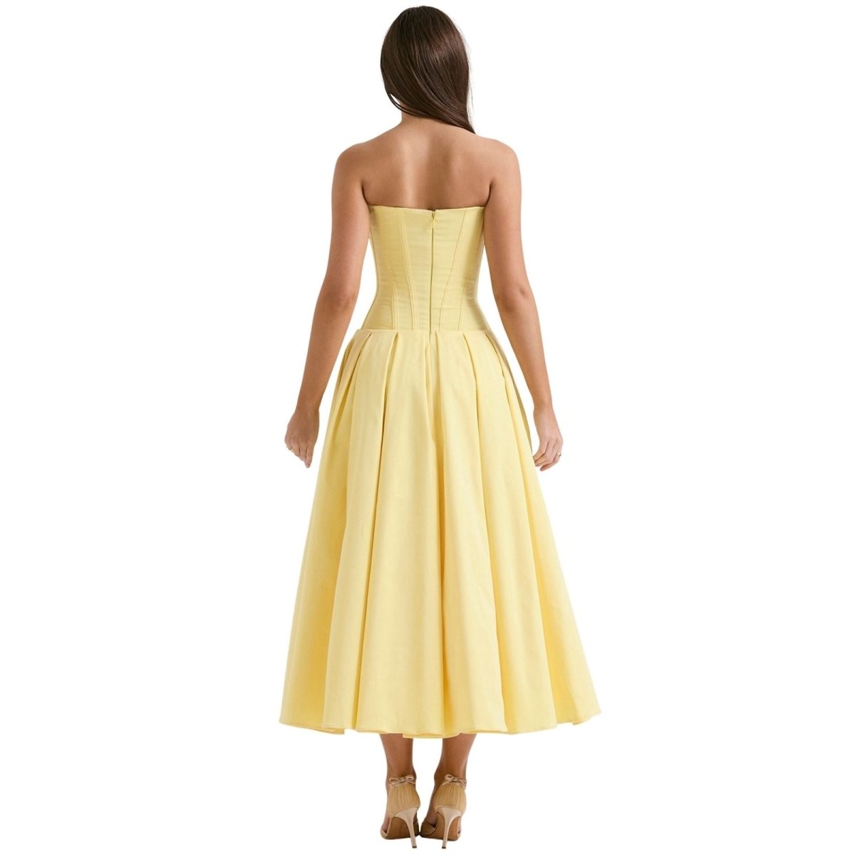 Women’s Strapless Evening Midi Dress Polyester for Spring