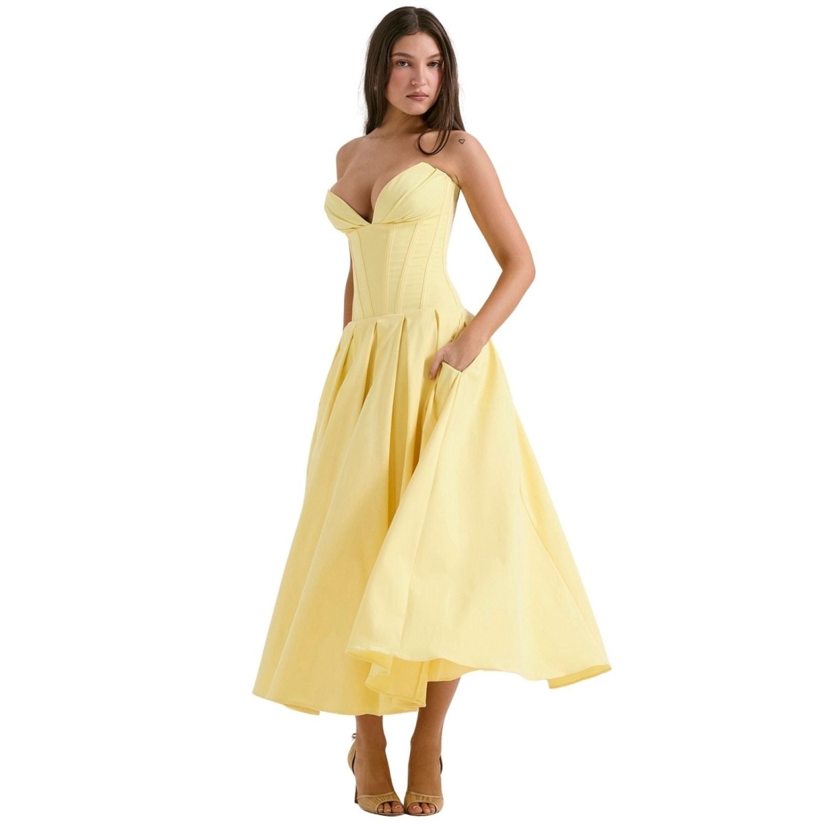Women’s Strapless Evening Midi Dress Polyester for Spring