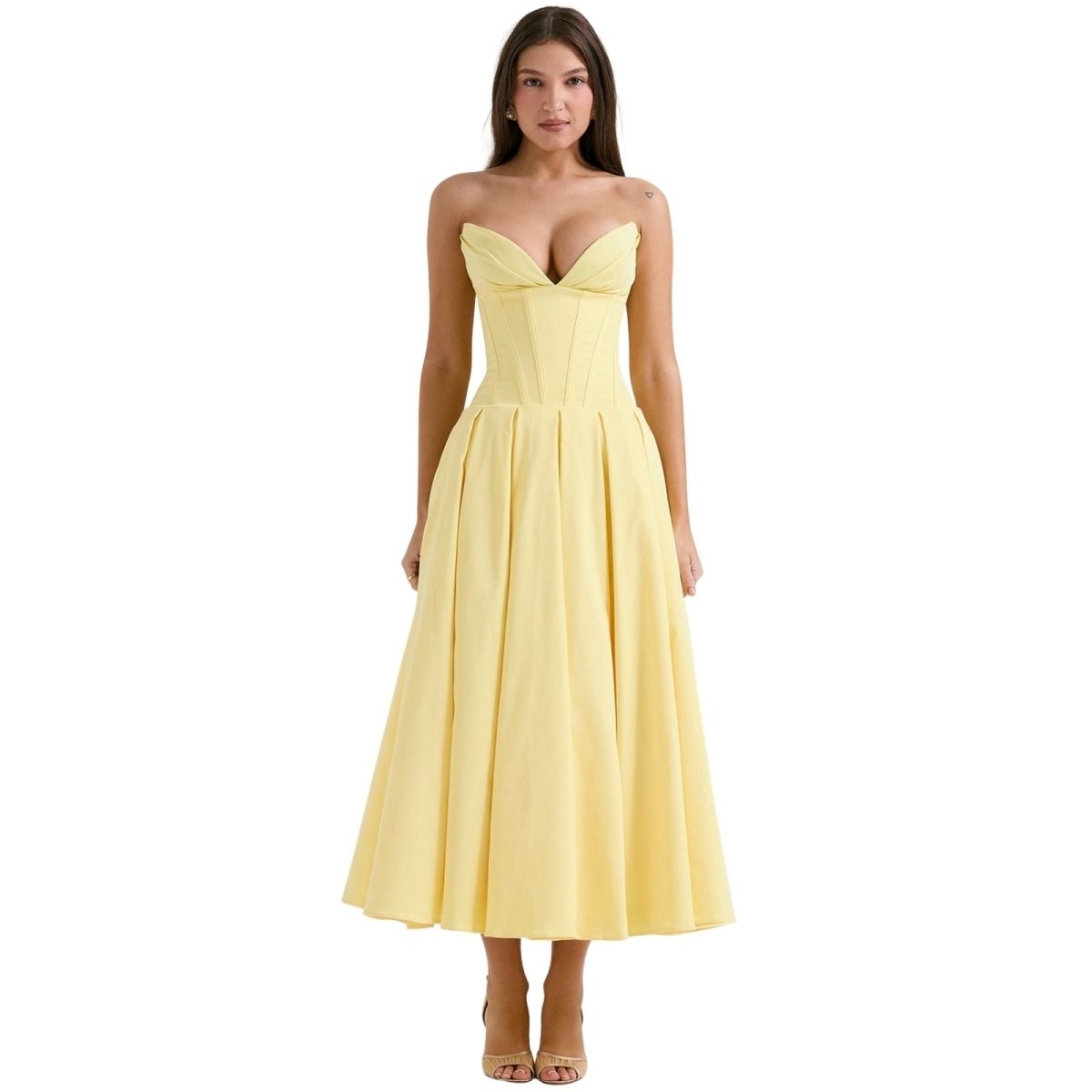 Women’s Strapless Evening Midi Dress Polyester for Spring