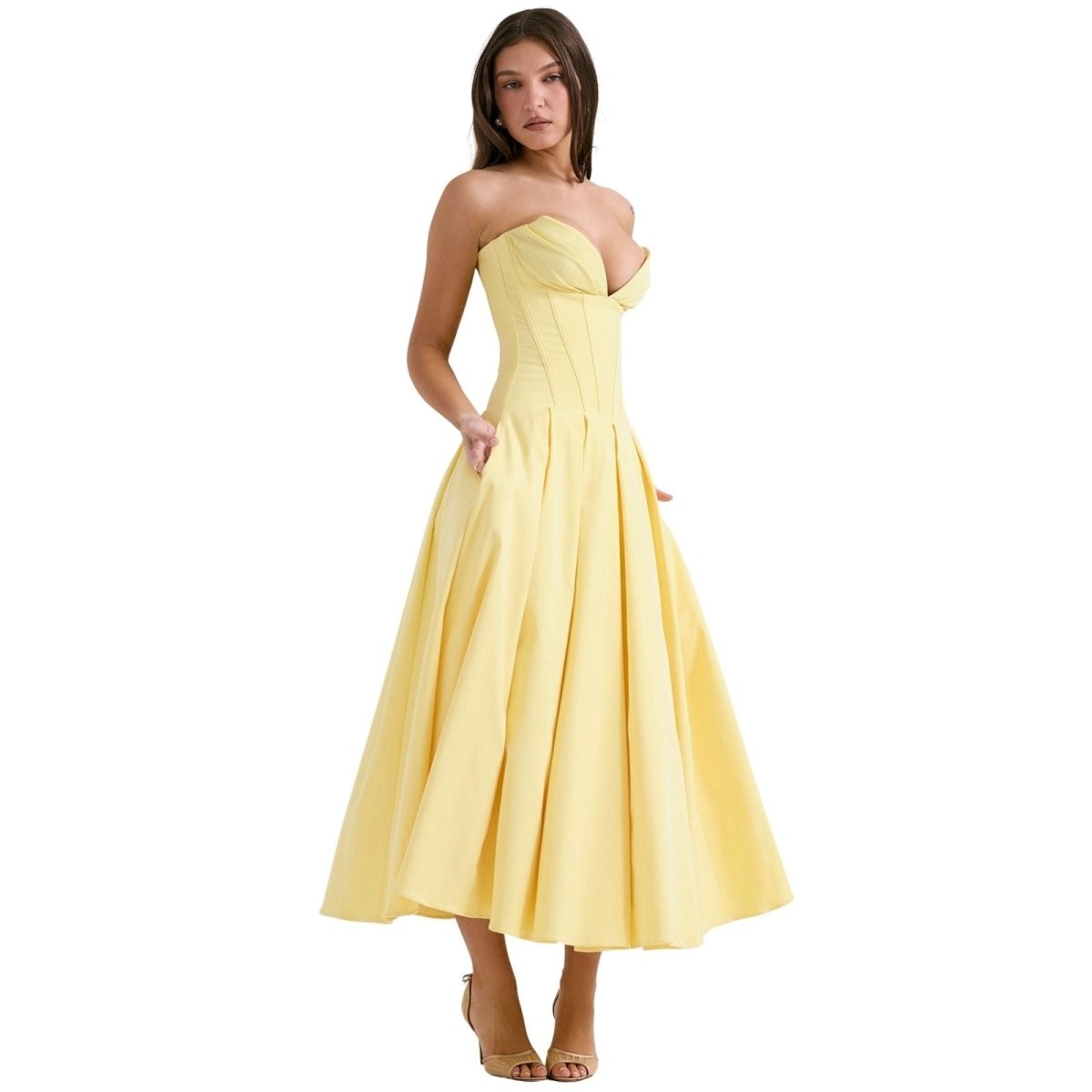 Women’s Strapless Evening Midi Dress Polyester for Spring