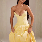 Women’s Strapless Evening Midi Dress Polyester for Spring
