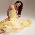 Women’s Strapless Evening Midi Dress Polyester for Spring