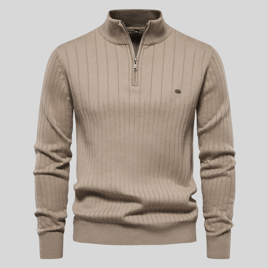 Men’s Merino Wool Half Zip Ribbed Jumper for Spring