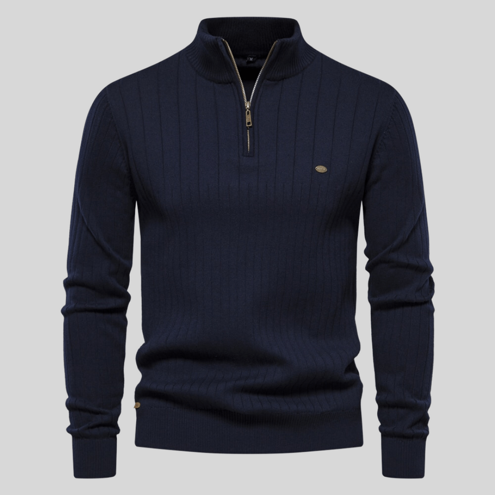 Men’s Merino Wool Half Zip Ribbed Jumper for Spring