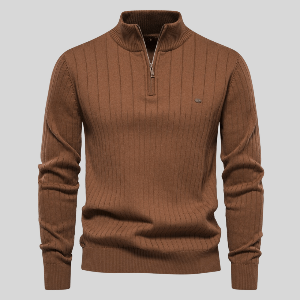 Men’s Merino Wool Half Zip Ribbed Jumper for Spring