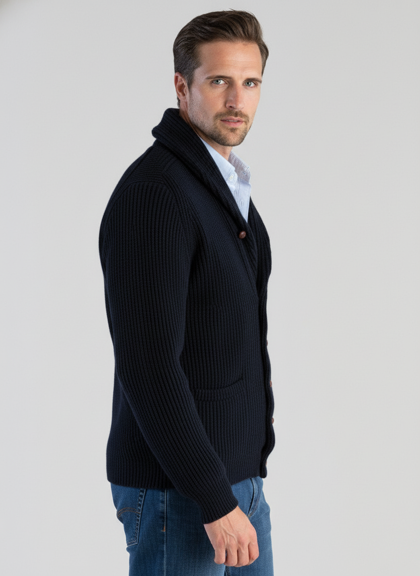 Men’s Wool Knit Shawl Collar Cardigan for Winter
