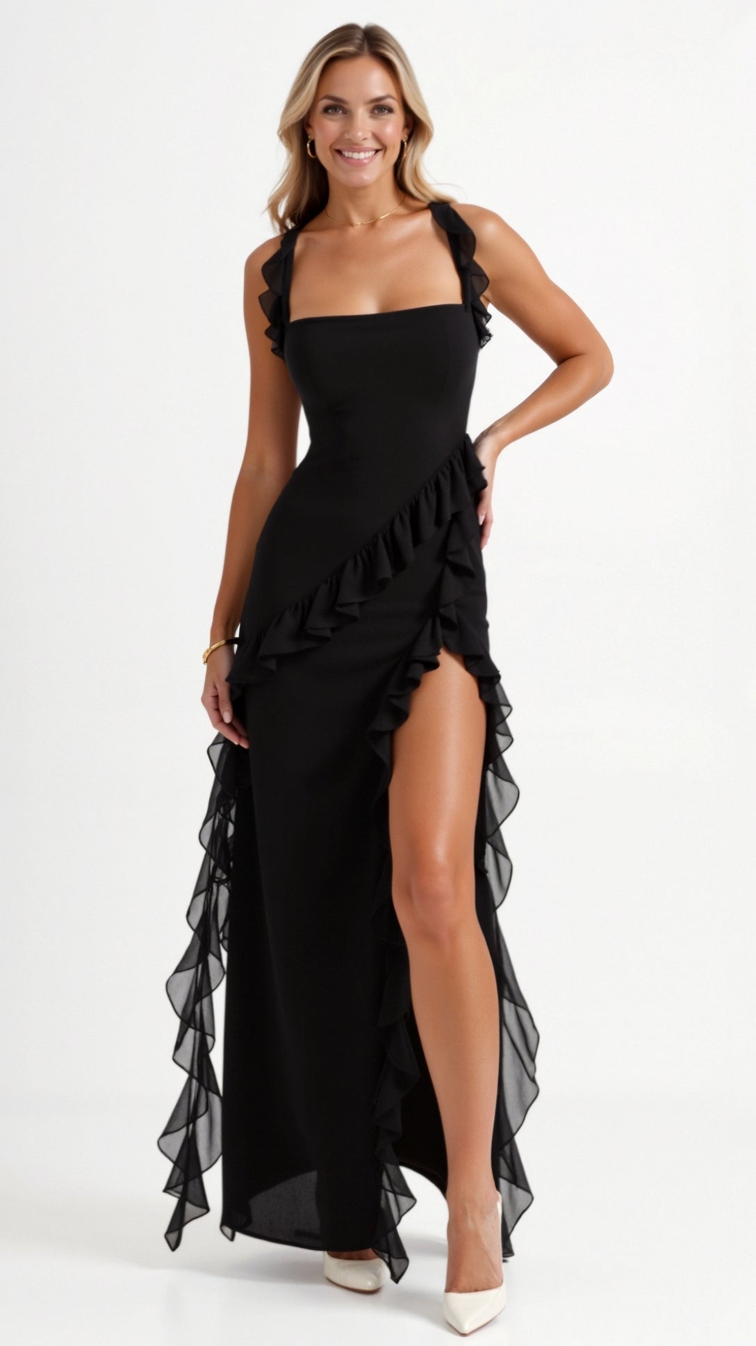 Women’s Satin Ruffle Maxi Dress for Spring