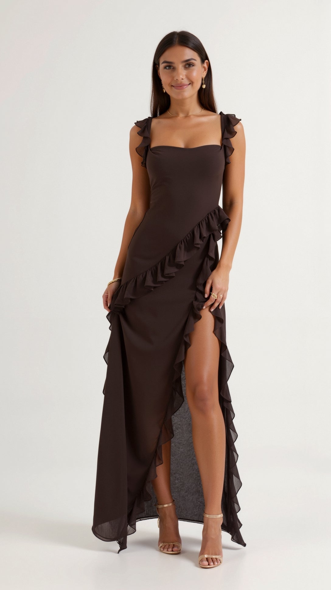 Women’s Satin Ruffle Maxi Dress for Spring