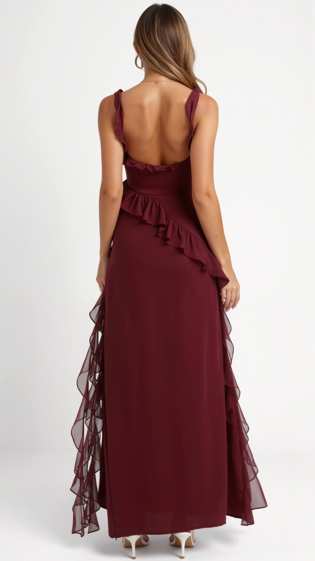 Women’s Satin Ruffle Maxi Dress for Spring