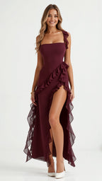 Women’s Satin Ruffle Maxi Dress for Spring