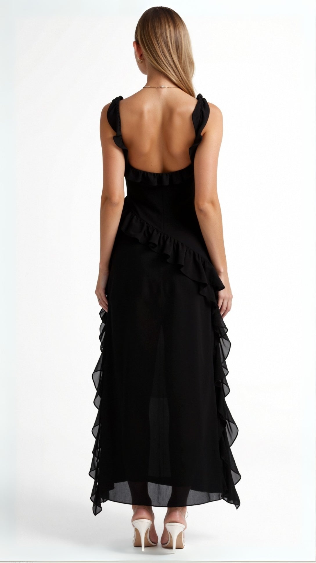 Women’s Satin Ruffle Maxi Dress for Spring
