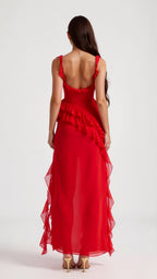 Women’s Satin Ruffle Maxi Dress for Spring