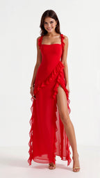 Women’s Satin Ruffle Maxi Dress for Spring